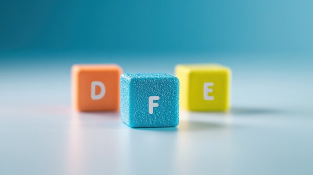 Three Colorful Cubes spelling DFE