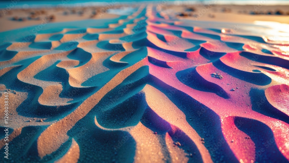 Poster textured patterns of colorful sand dunes on beach creating depth and dimension with space for text o