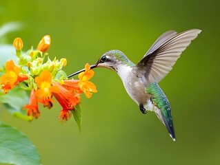 Naklejka premium A hummingbird drinking from a bright flower