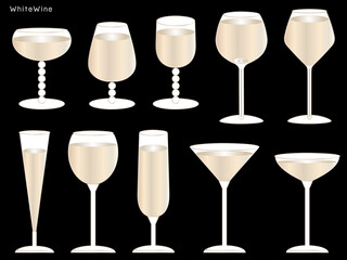 ワイン■グラスワインのイラストセット■白ワイン