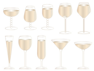  ワイン■グラスワインのイラストセット■白ワイン