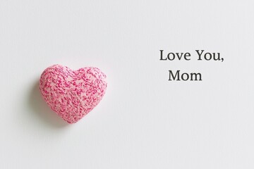 Minimalist Mother's Day Card with Heart and Text on White Background