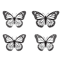 Set of butterfly vector silhouette illustrations on a white background.