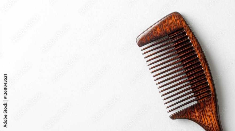 Leinwandbilder close up view of a wooden comb with hair strands on a plain background creating a subtle and clean a