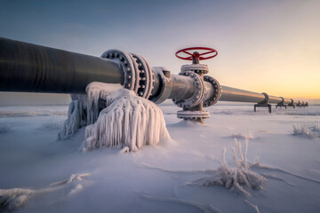 long gas pipeline stretching to the horizon against the winter landscape