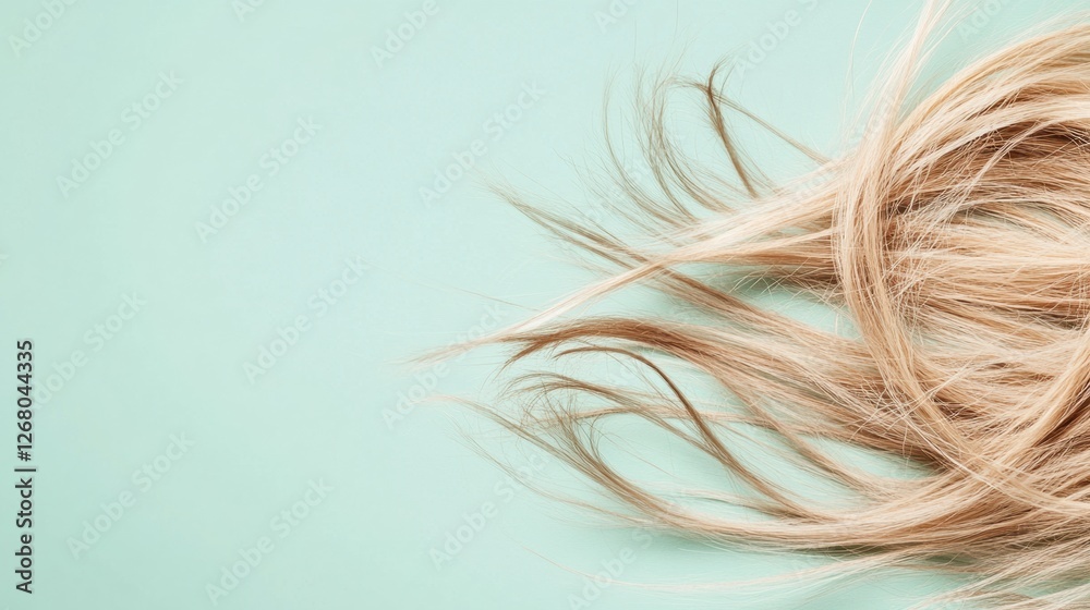 Leinwandbilder close up view of frayed hair tips showing split ends with space for text on a calm background. gener