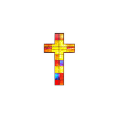 Obraz premium Stained glass cross with vibrant colors and intricate design