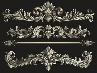 Ornate Vintage Filigree Border Set with Decorative Curls and Elegant Dividers Perfect for Classic Invitations and Luxurious Graphic Designs