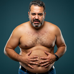 Fototapeta premium Un hombre de mediana edad con un enorme vientre.