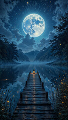 Naklejka premium moon over the lake