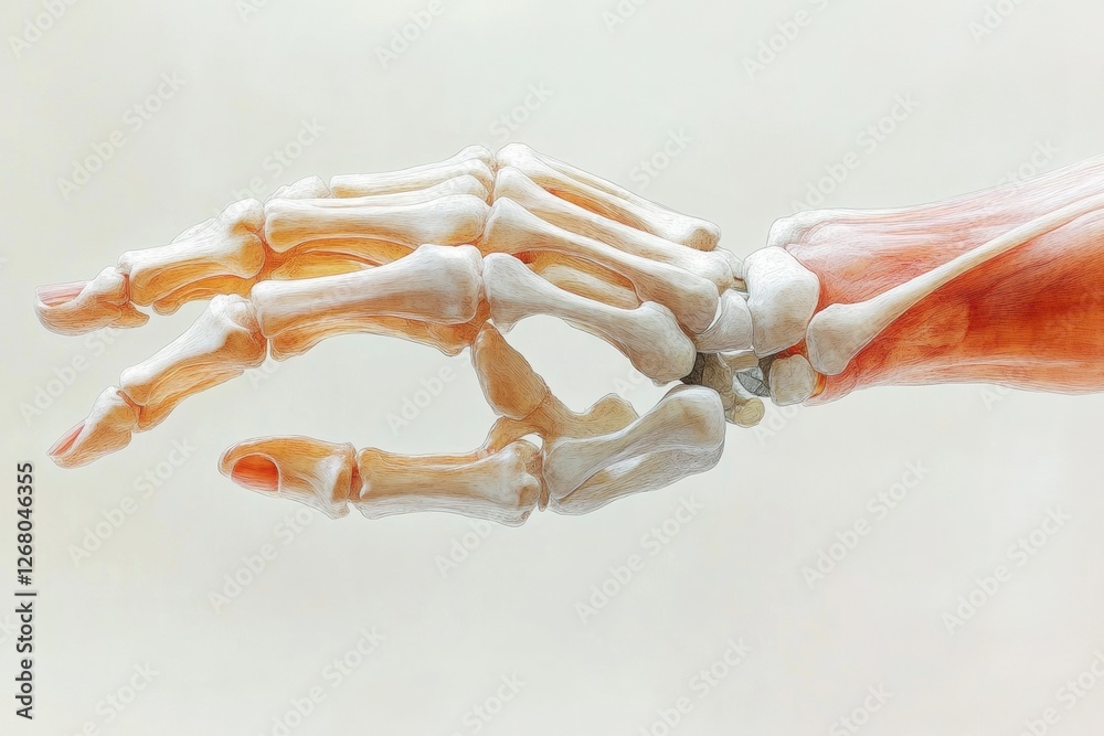 Poster Detailed view of a human hand skeleton showcasing the intricate bone structure during an anatomical study. Generative AI