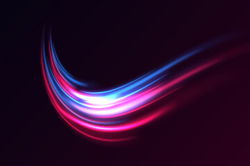 Neon light lines. Abstract wavy line of light.
