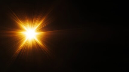 A radiant burst of light, resembling sun rays or a star, shines brightly against a dark background