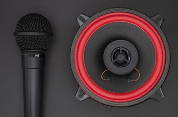 sound speaker and microphone on black background