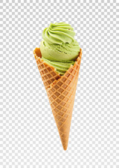 Realistic ice cream cone png vector featuring creamy chocolate ice cream with chocolate drizzle in a crunchy waffle cone. Great for food-related branding, menu designs, and dessert promotions.