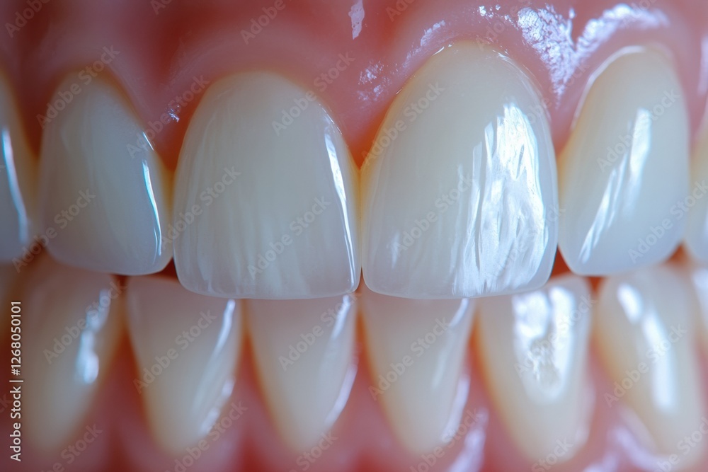 Aufkleber Close up comparison of teeth showing before and after whitening treatment with open space for additional text. Generative AI