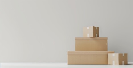 3D-rendered pile of cardboard boxes on a white background, isolated in a clean and minimalistic style. Ideal for advertising warehouse, packaging, and delivery services.