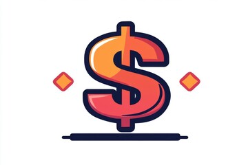 Fototapeta premium Red dollar sign with underline and geometric sparkles on white background