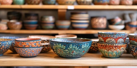 Fototapeta premium Handpainted Ceramic Bowls Collection: Exquisite Artisan Craftsmanship