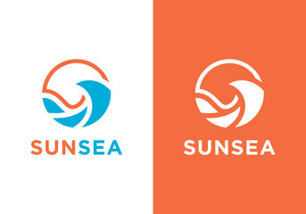 Beach or coastal and sun logo design in simple form. simple beach logo vector