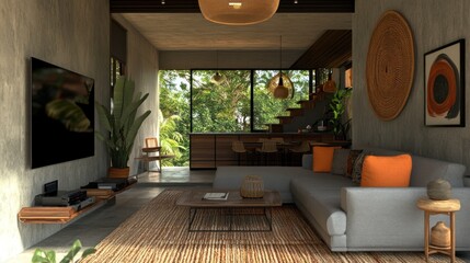 Modern Tropical Living Room Design With Jungle View