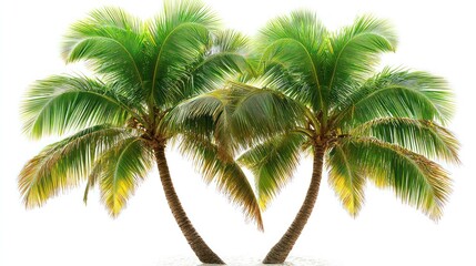 Set of coconut tree isolated on white background used for advertising decorative architecture. Summer and beach concept
