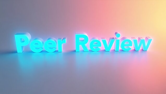 Peer review process illustrated with glowing typography in a minimalist setting