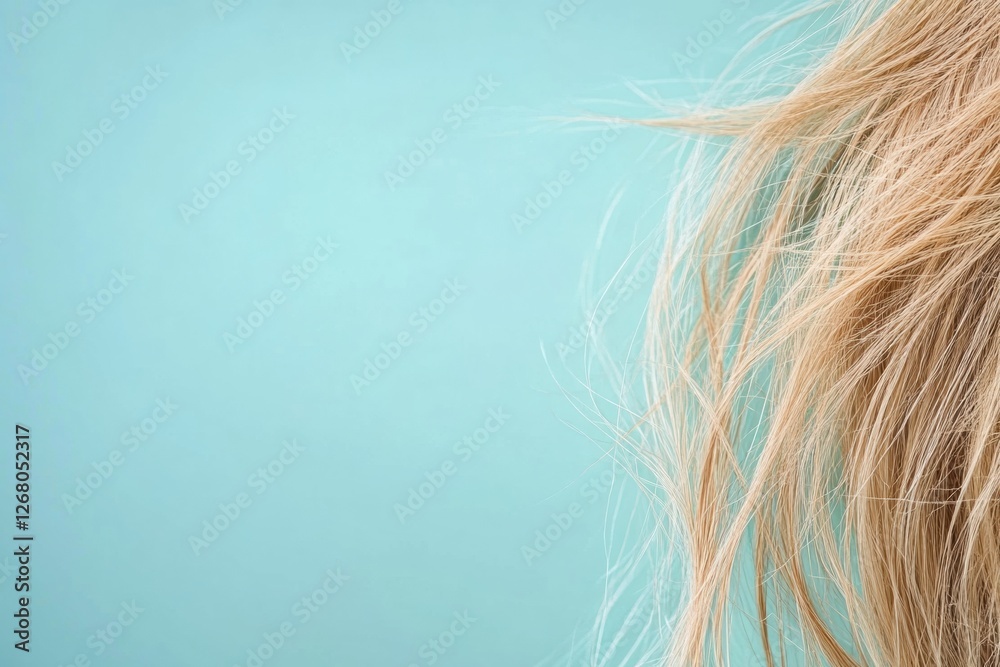 Poster close up of frayed hair tips with split ends against a solid color background inviting care tips and