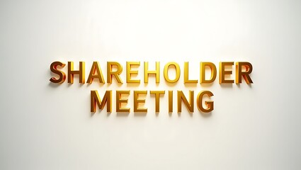 Shareholder meeting announcement in gold typography on a plain white background