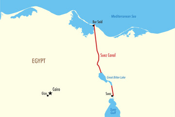 Vector Map of Suez Canal Route in Egypt - Infographic Illustration