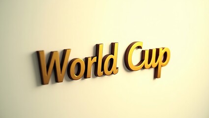 Golden lettering of World Cup displayed against a light-colored wall