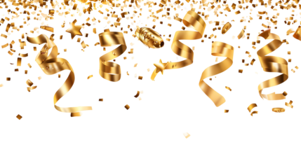Golden confetti and falling shiny ribbons