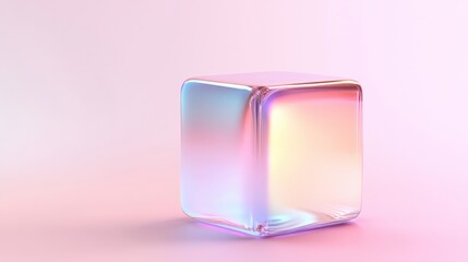 iridescent cube on pink background