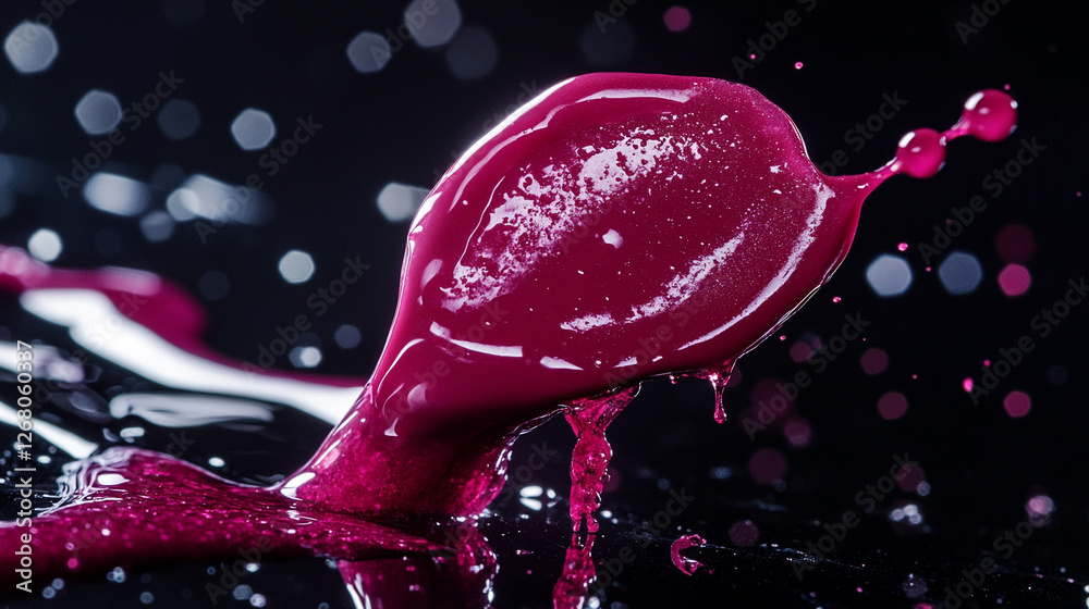 Poster colorful splashes of liquid create dynamic patterns and effects in dark background
