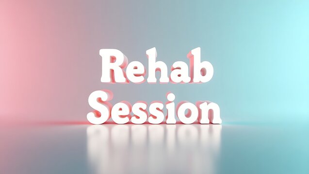 Rehab session text designed on a colorful gradient background in a studio setting