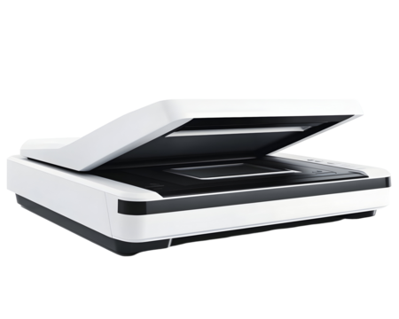 High-quality flatbed scanner showcasing its design and functionality for document digitization.