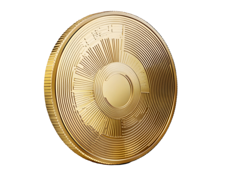 High-resolution golden coin image representing digital finance and cryptocurrency.