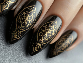 A close-up beauty shot of intricately designed goddess nails