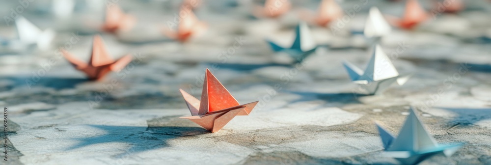 Aufkleber group of paper planes swimming against the flow for innovative ideas and creative solutions. generat