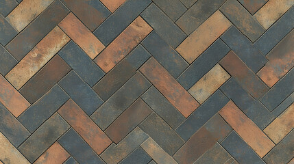 Rustic Herringbone Brick Pavement Texture, Outdoor City Street, Background Blur, Design Material