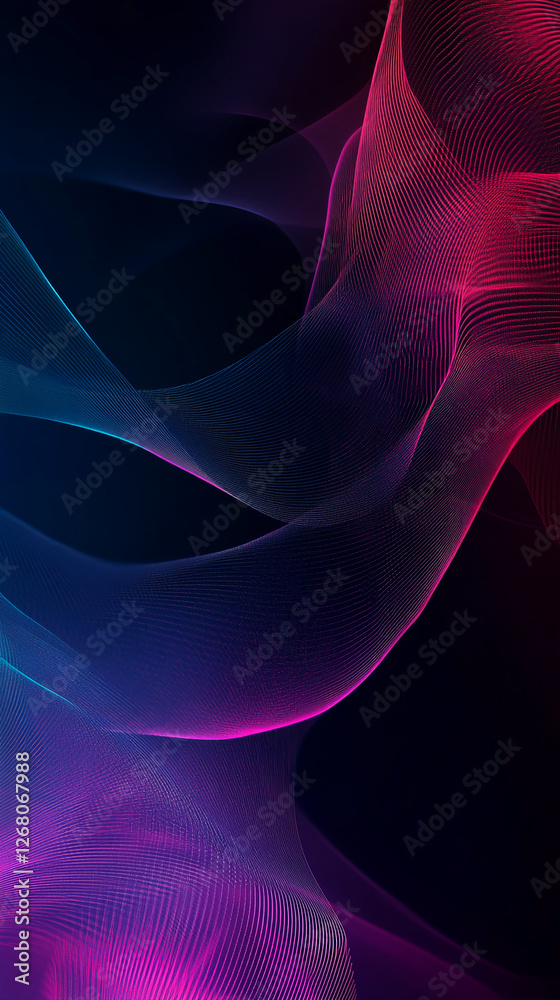 Poster abstract background with flowing neon lines in pink and blue, creating a dynamic and vibrant visual,
