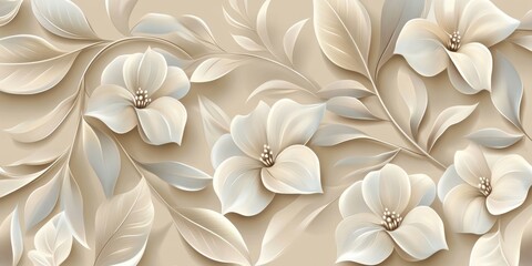 Elegant Floral Pattern With Beige And Cream Tones On A Subtle Textured Backgrounds