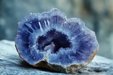 A blue crystal perched atop a rocky surface, perfect for nature or sci-fi themed projects