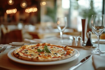 A single serving of pizza sits atop a clean white plate, ready for consumption