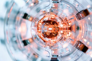 Close-up of a glass object with internal lights, great for technology or design concepts