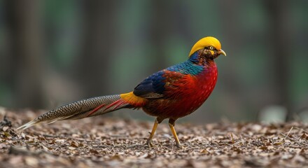 Fototapeta premium Golden Pheasant Glowing in the Forest Light
