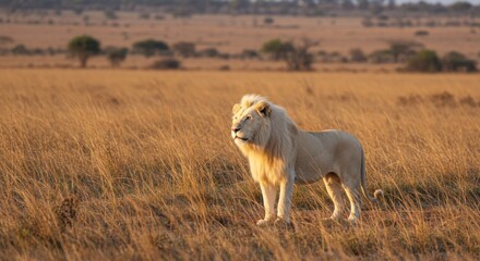 Obraz premium Majestic White Lion Roaming the African Wilderness