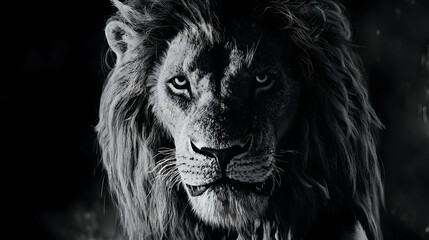 Majestic Lion Portrait, Dark Background, Cinematic Lighting, Wildlife Documentary