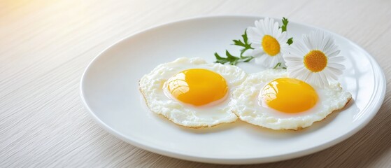 Two Fried Eggs on a Plate with Flowers