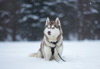 Naklejka premium Siberian Husky Standing Proud in Arctic Snow